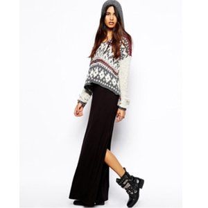 Free People, Black Maxi Skirt, Leg Slit, Small